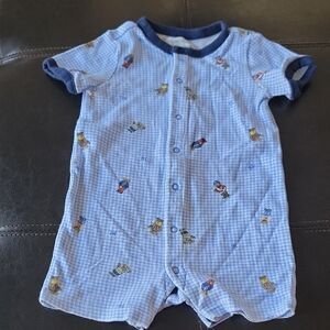 Ralph Lauren Light Blue Gingham Short-Sleeve Footie